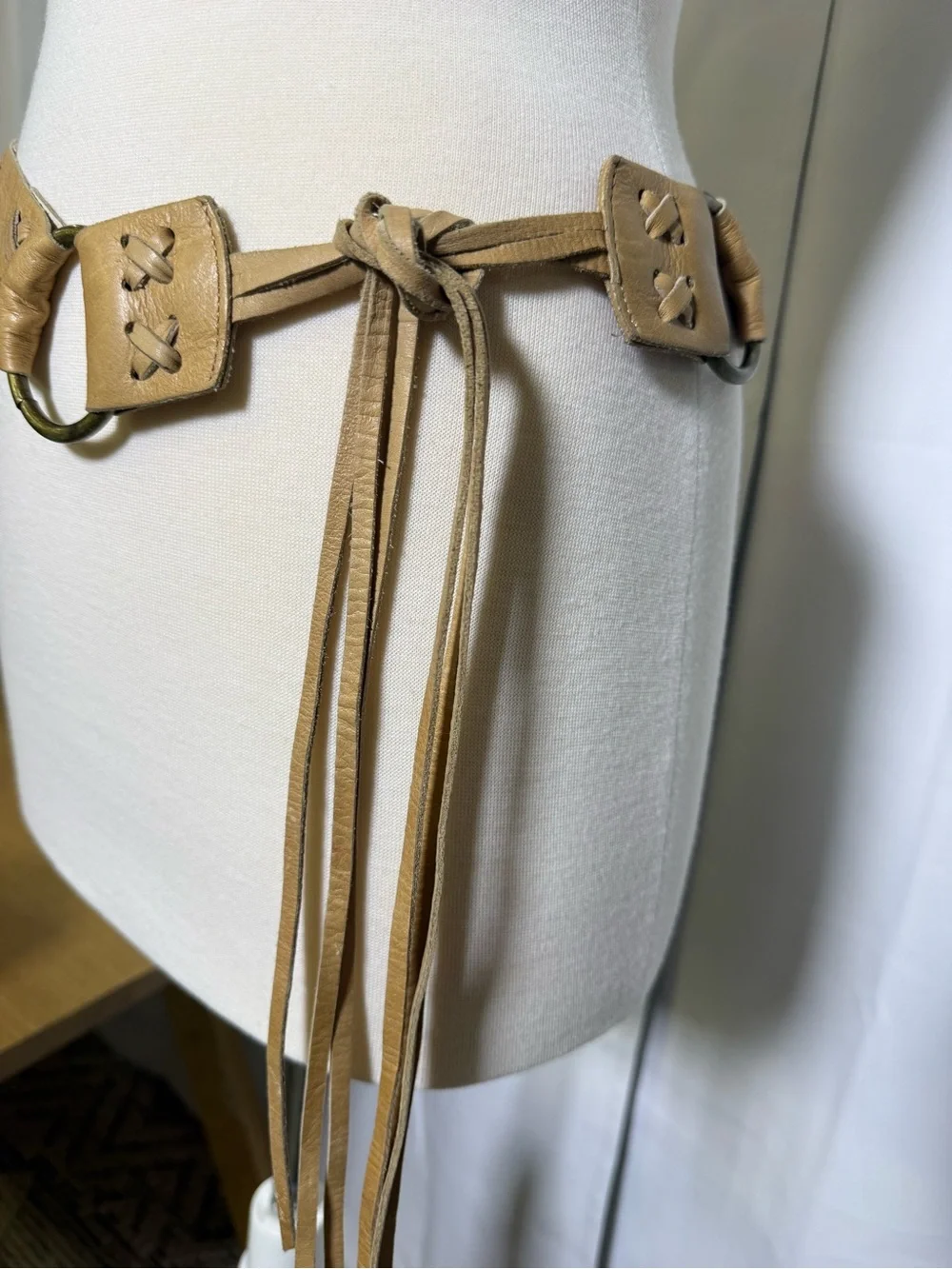 Vintage Italian Leather Boho Ring Tie Belt Festival Western Waist Belt